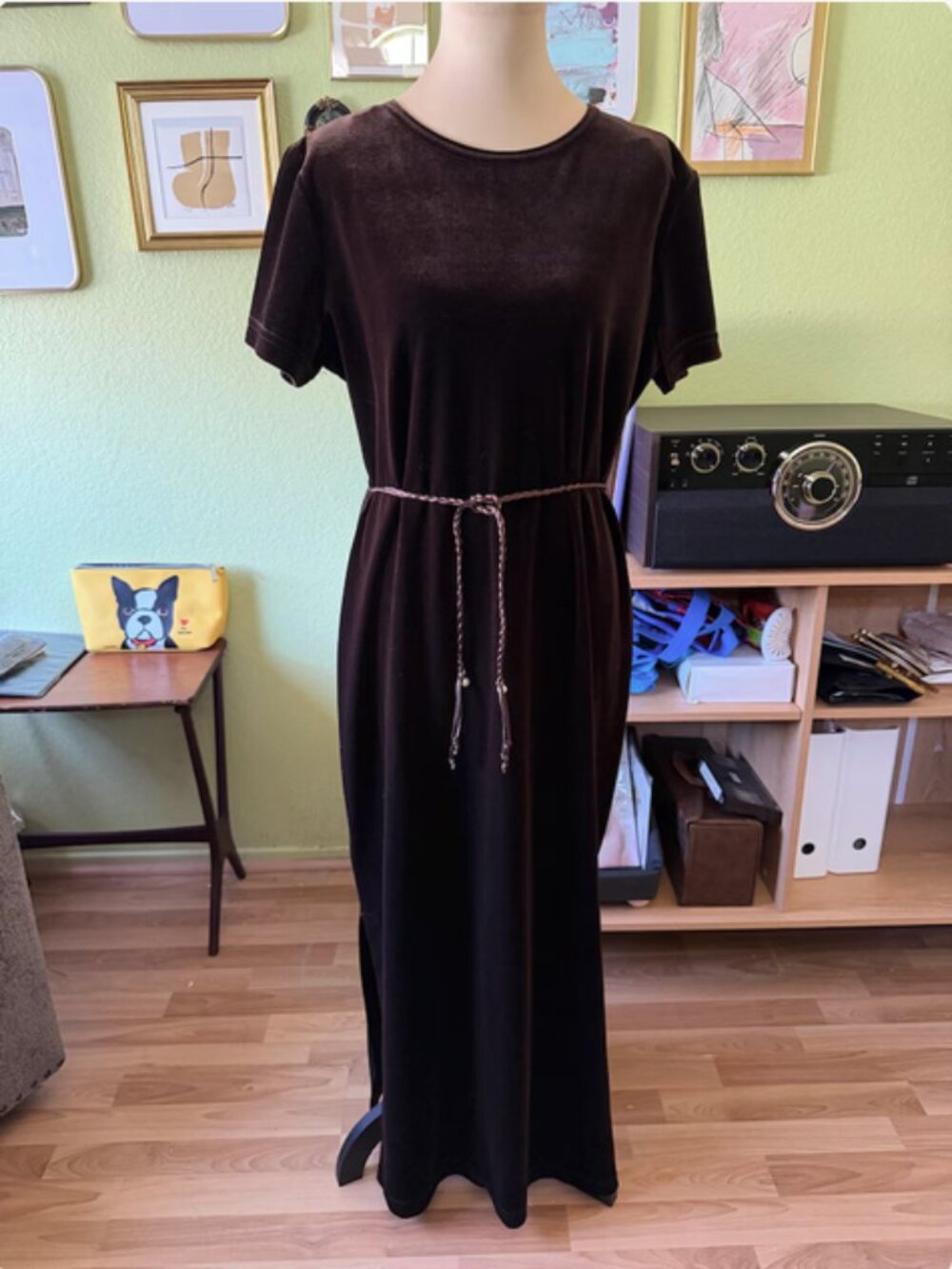 Vintage 90s Ronni Nicole Brown Velvet Maxi Dress | Size 12 | Whimsigoth Minimali